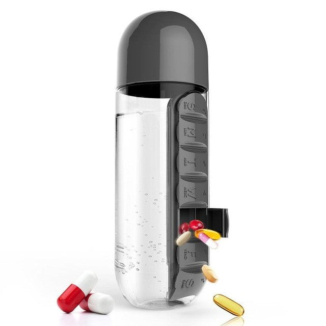 Pill Box Organizer Drinking Bottle