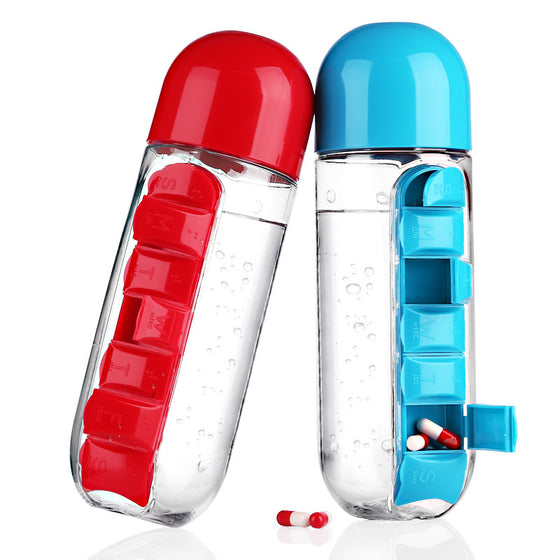 Pill Box Organizer Drinking Bottle